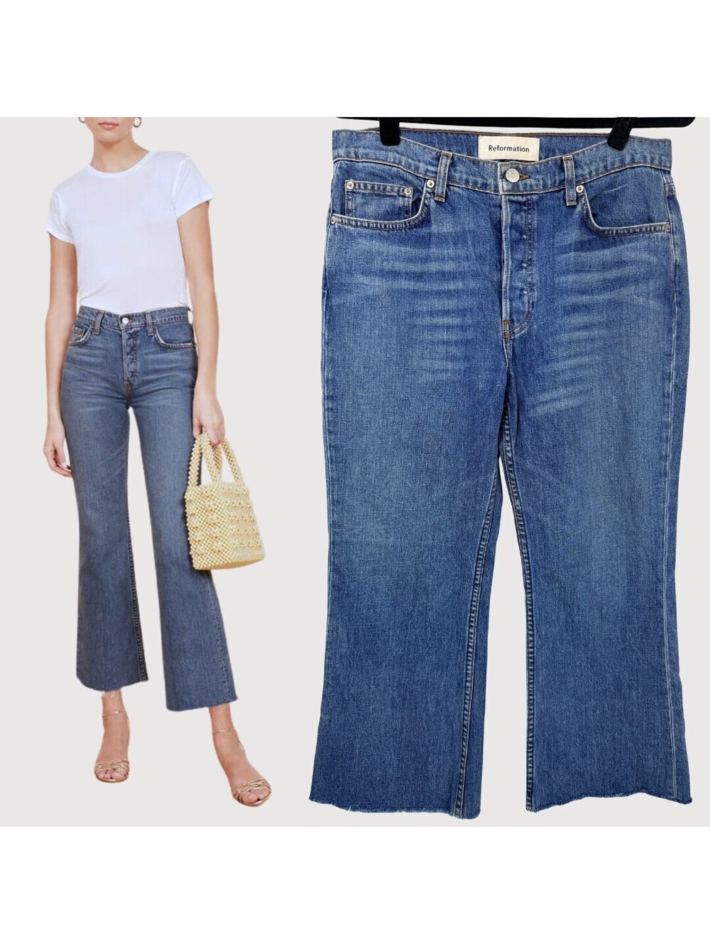 Reformation Mid Crop Flare Jeans Baltic Wash Size 30